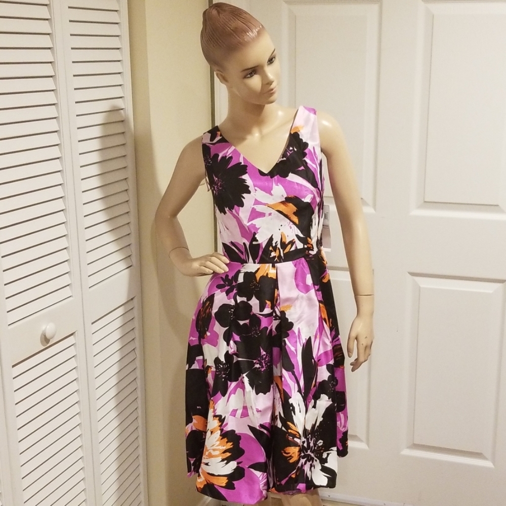 London Times Purple Floral Sunset Dress A-line NWT